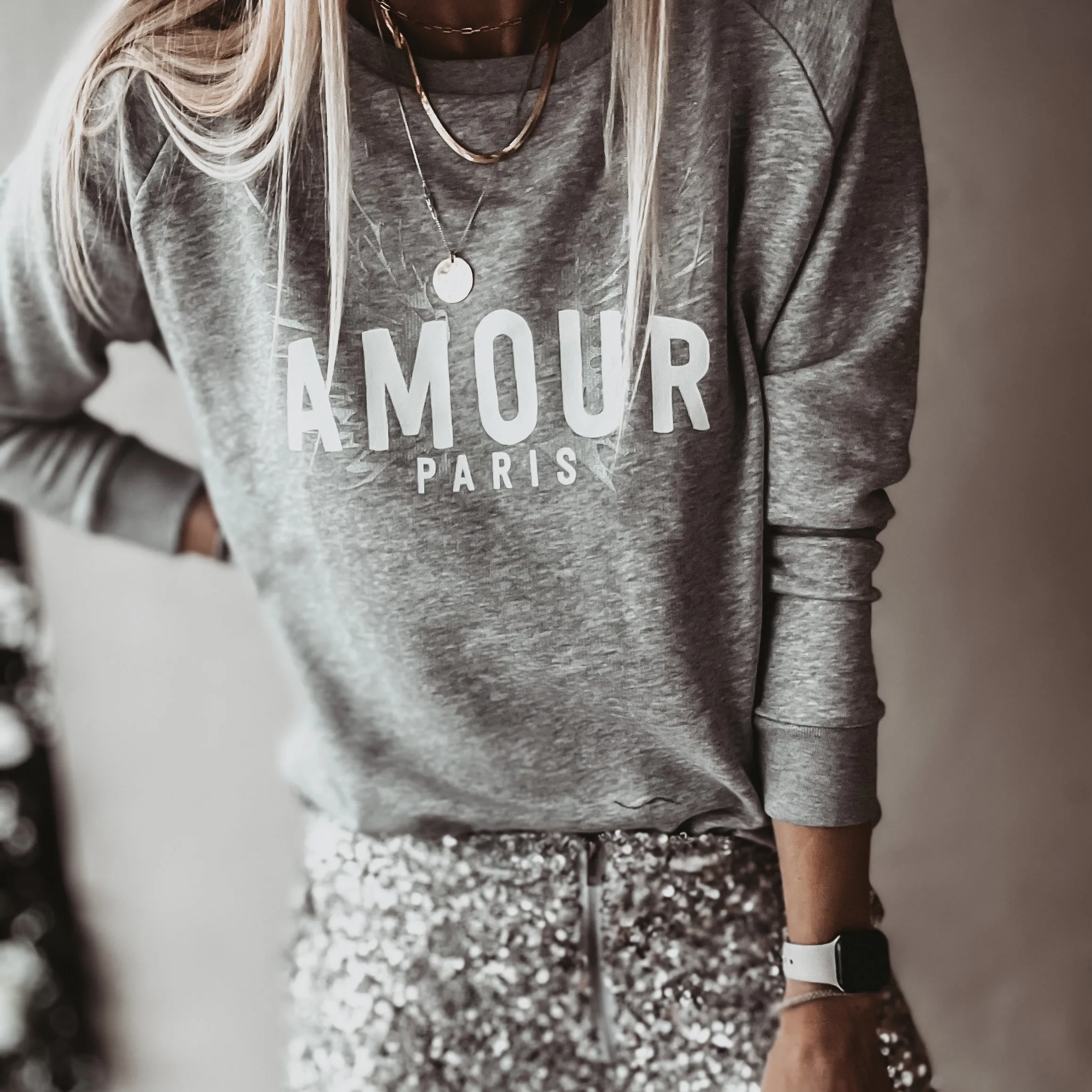 Heather grey AMOUR silver wings sweatshirt *NEW*