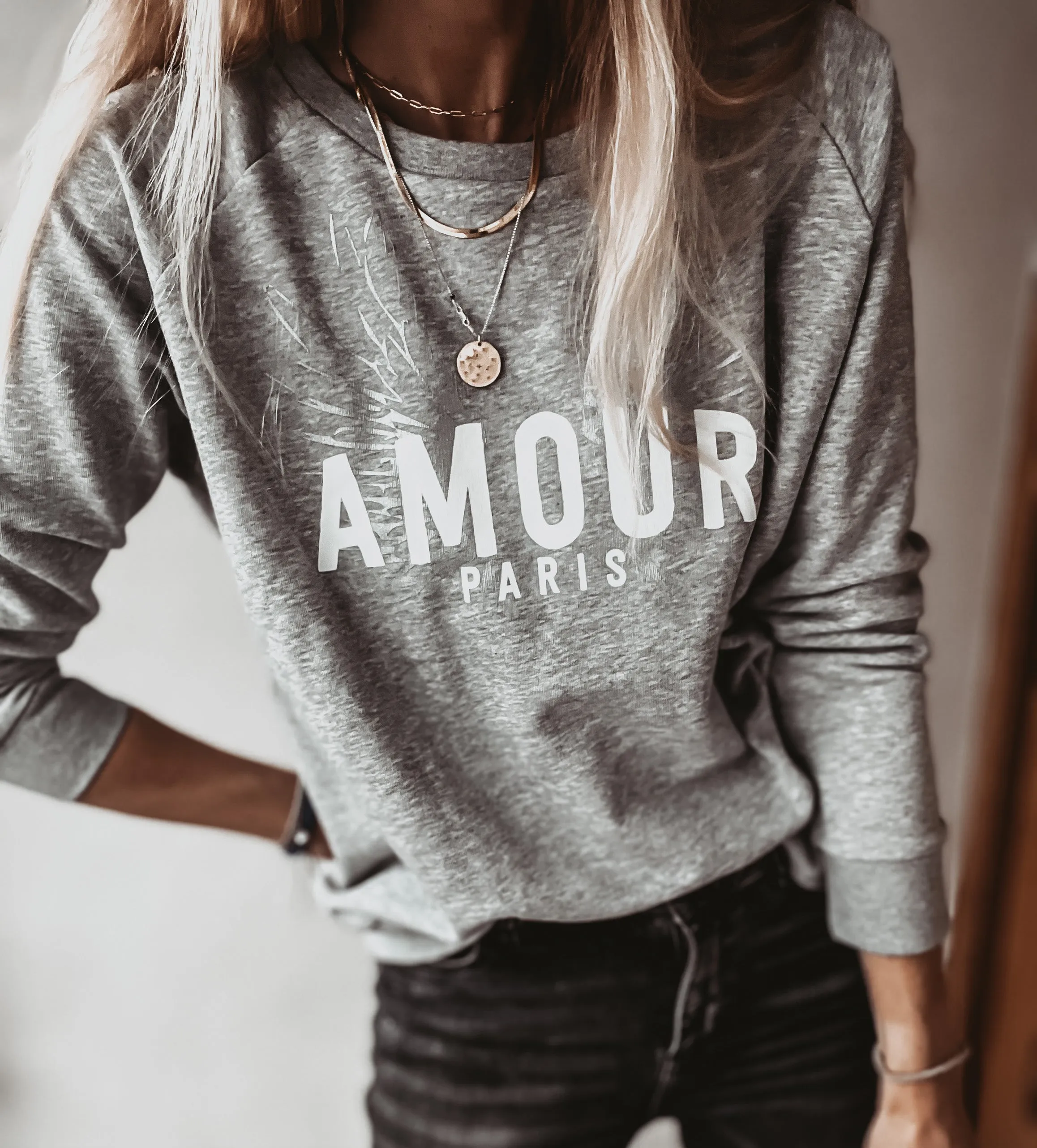 Heather grey AMOUR silver wings sweatshirt *NEW*