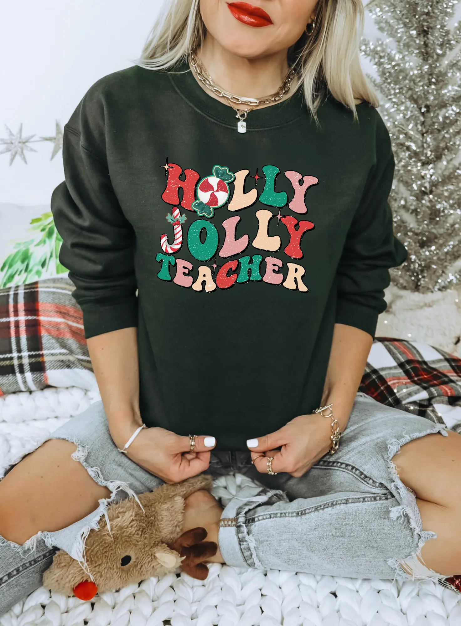 Holly Jolly Teacher Christmas Sweatshirt