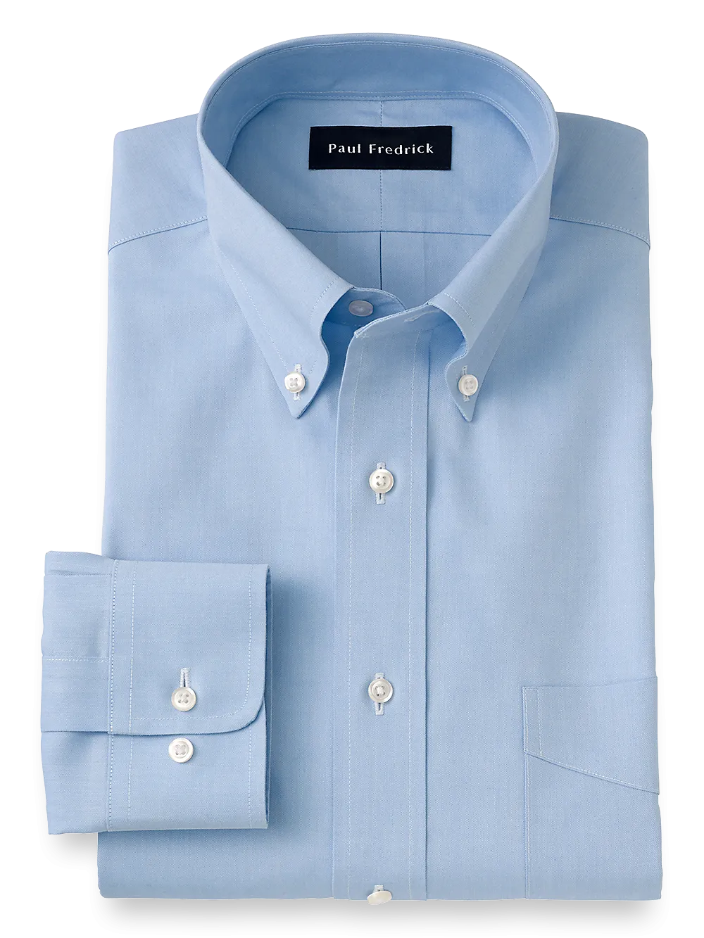 Impeccable Non-Iron Cotton Pinpoint Solid Color Button Down Collar Dress Shirt - Blue