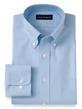 Impeccable Non-Iron Cotton Pinpoint Solid Color Button Down Collar Dress Shirt - Blue