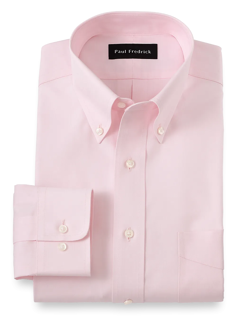 Impeccable Non-Iron Cotton Pinpoint Solid Color Button Down Collar Dress Shirt - Pink