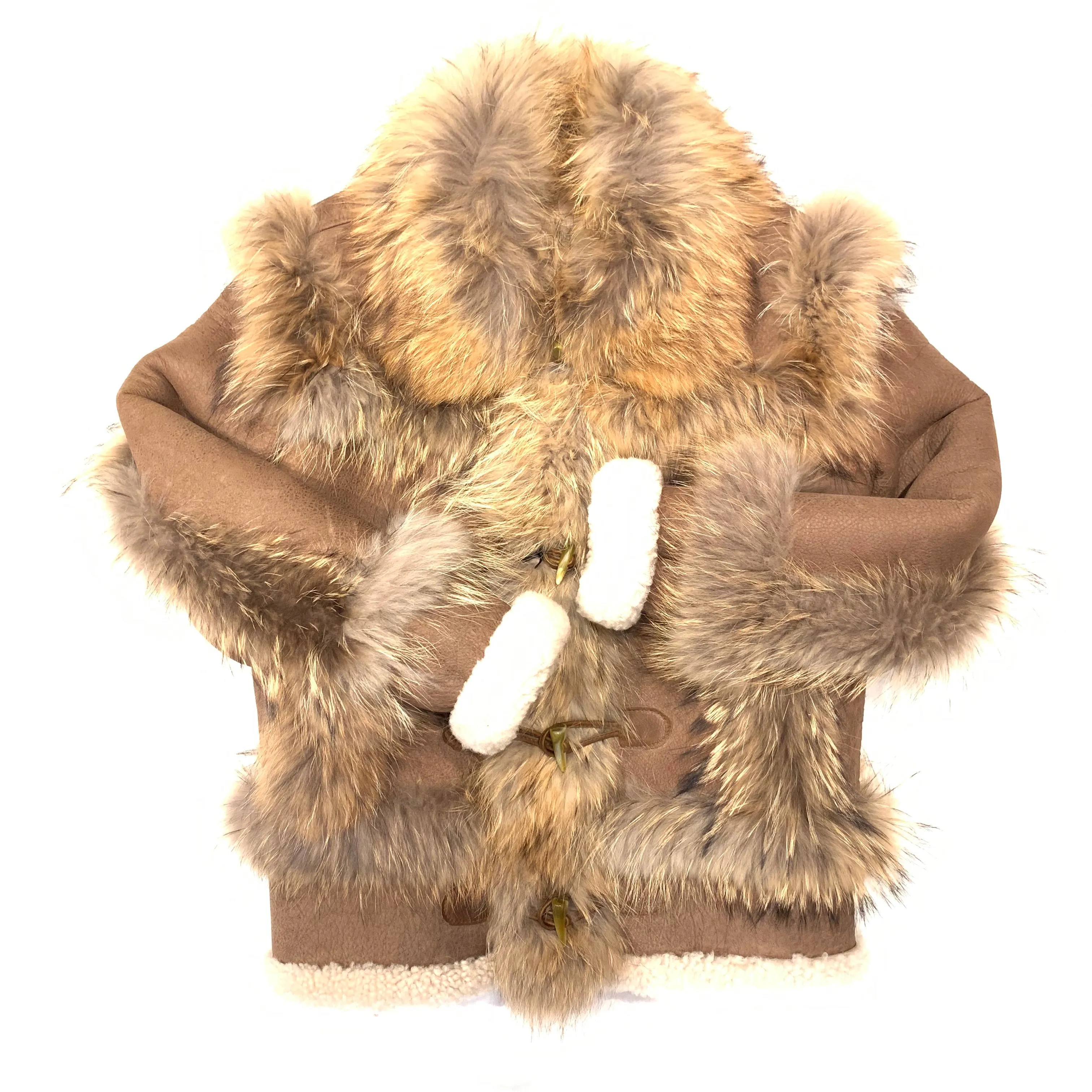 Kashani Cocoa Fluffy Red Fox Lined Shearling Jacket