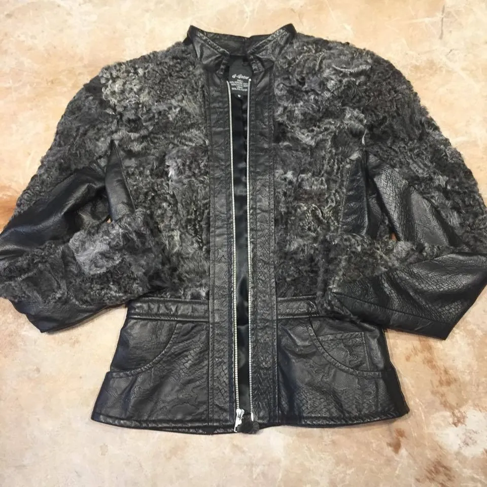 Kashani Ladies Persian Lamb Shearling Python Embossed Jacket