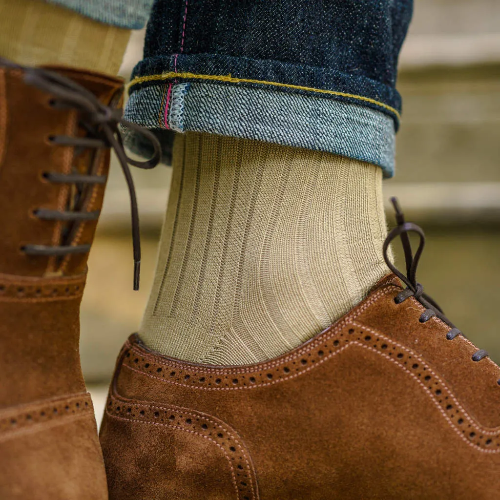 Khaki Cotton Over the Calf Dress Socks