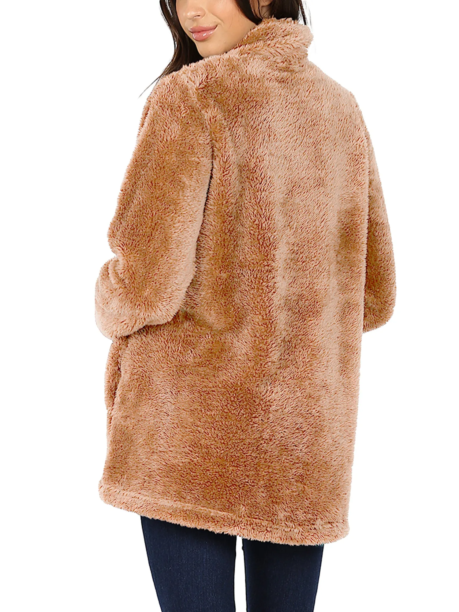 KOGMO Women's Soft Faux Fur Zip Up Jacket with Pockets Relaxed Fit