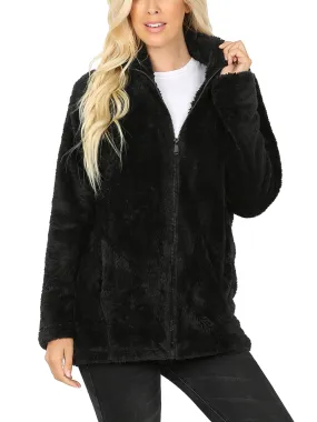 KOGMO Women's Soft Faux Fur Zip Up Jacket with Pockets Relaxed Fit