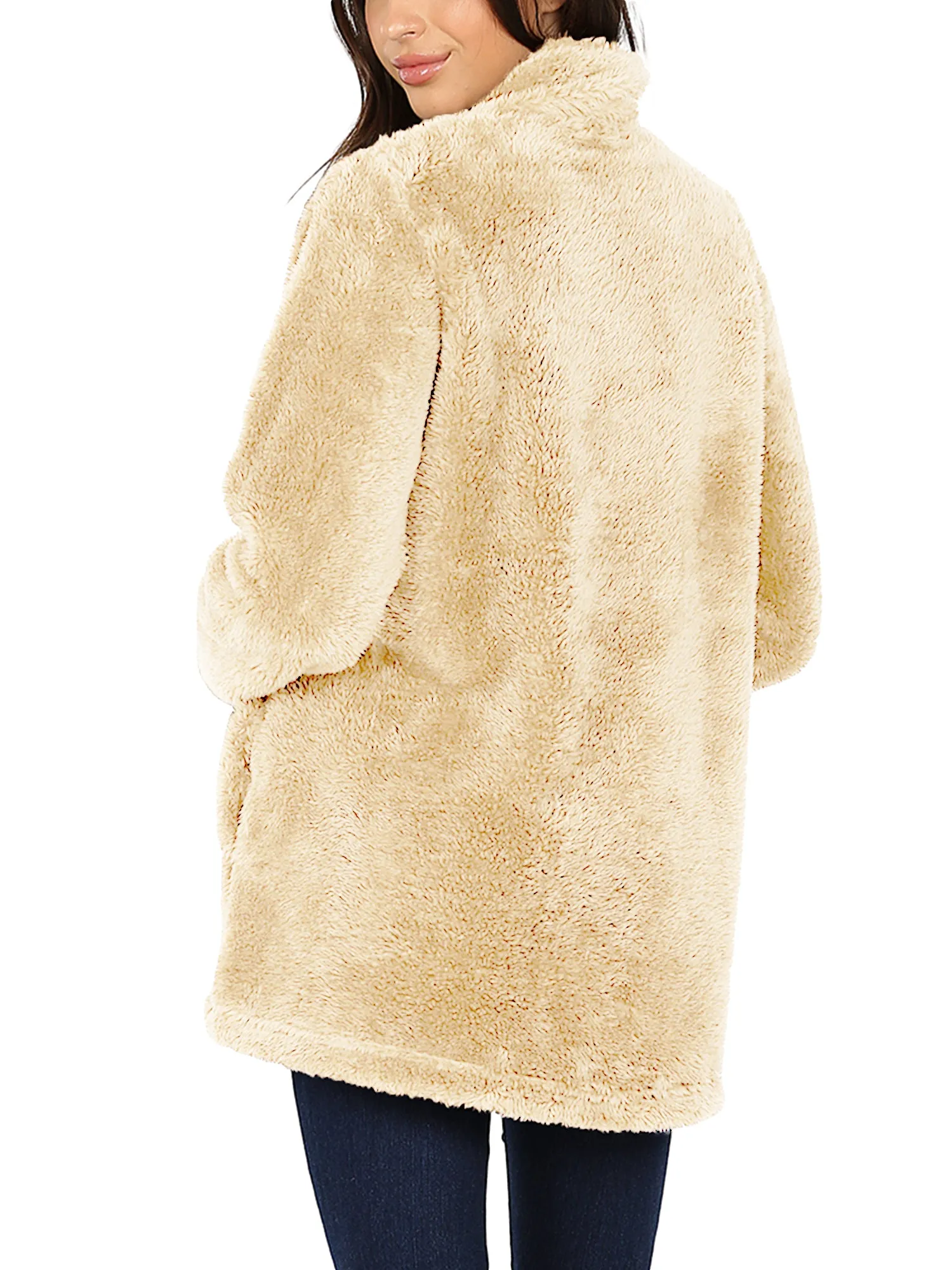 KOGMO Women's Soft Faux Fur Zip Up Jacket with Pockets Relaxed Fit