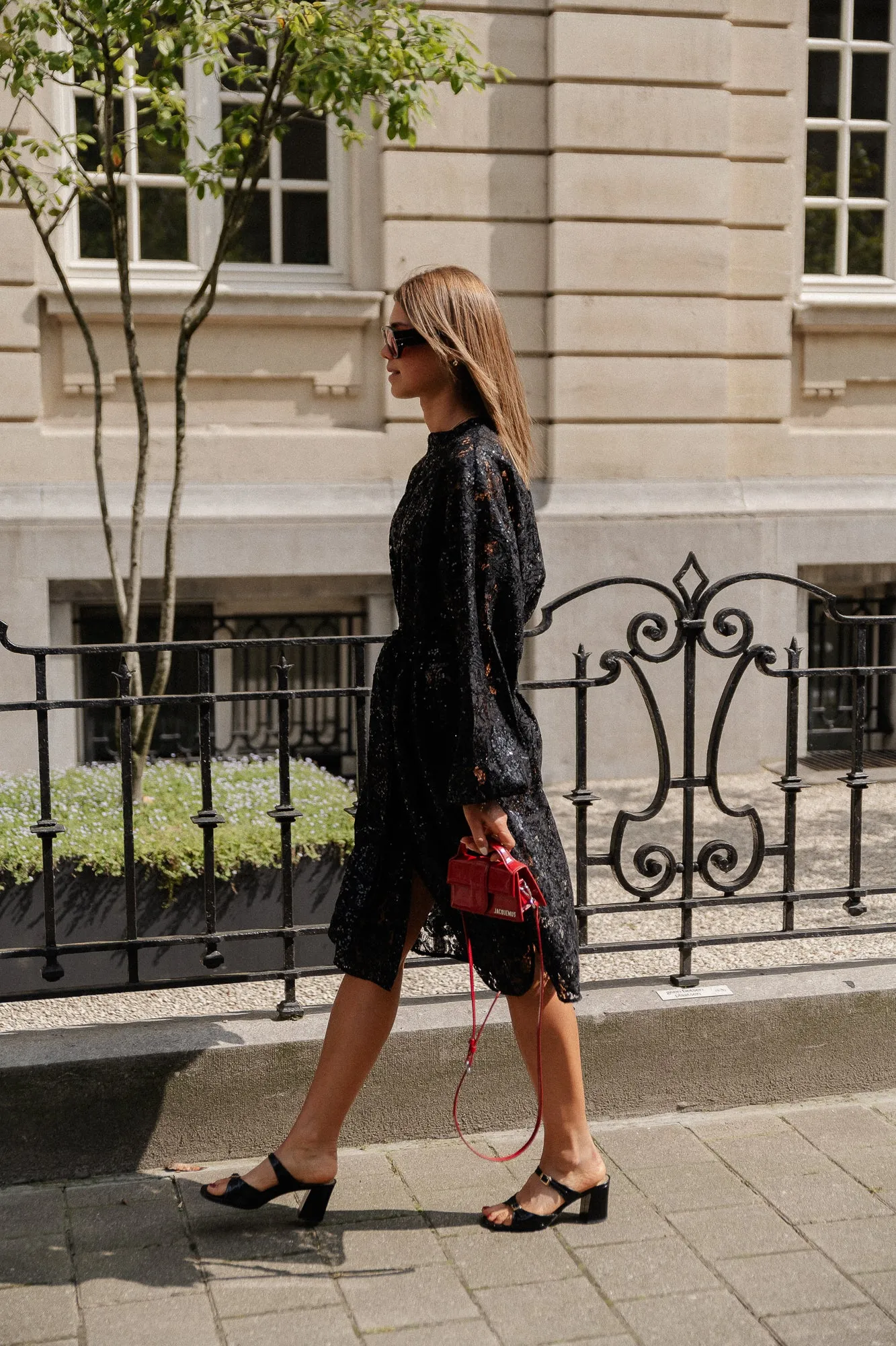 Lace sequins shirt dress black