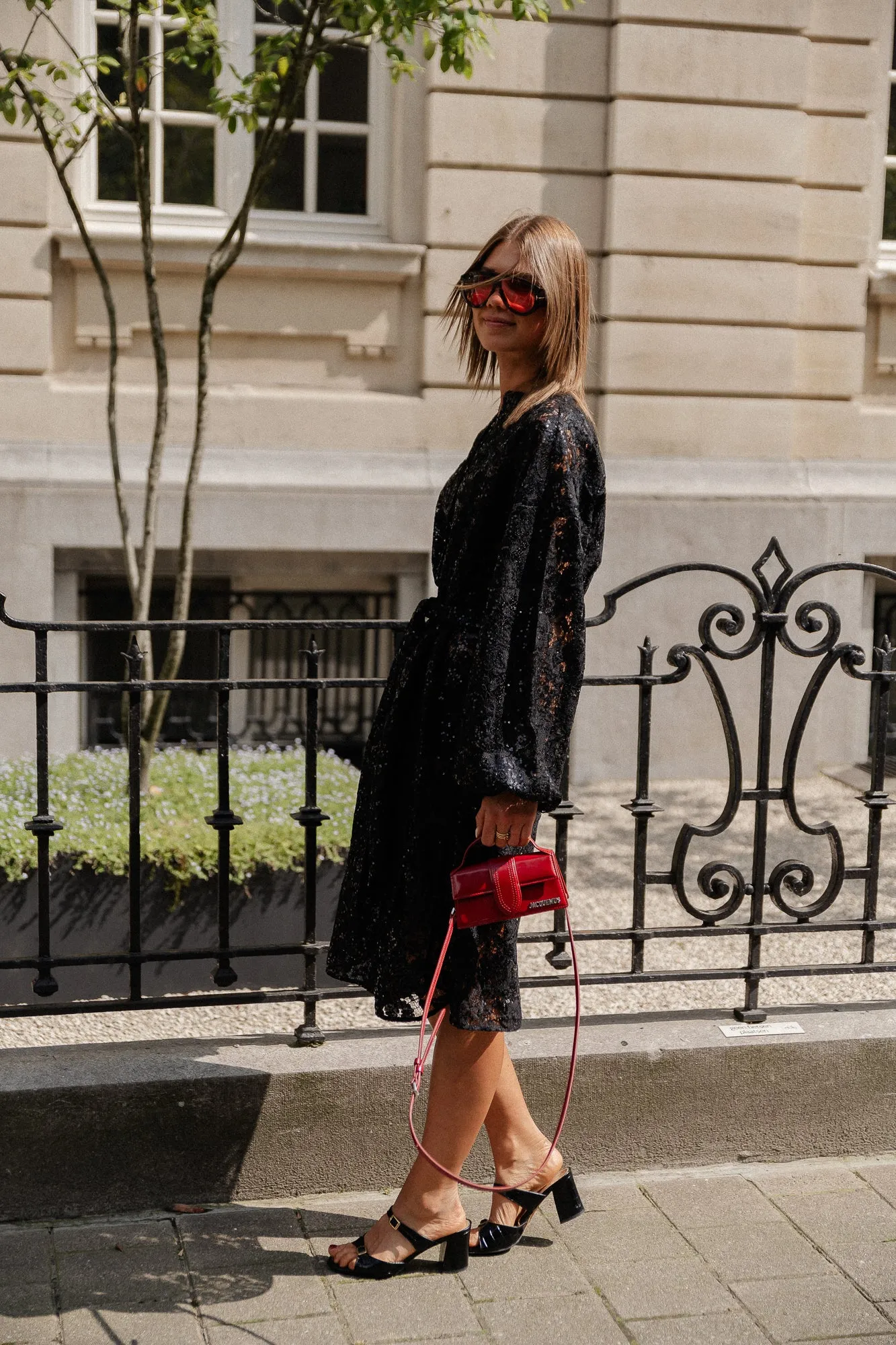 Lace sequins shirt dress black