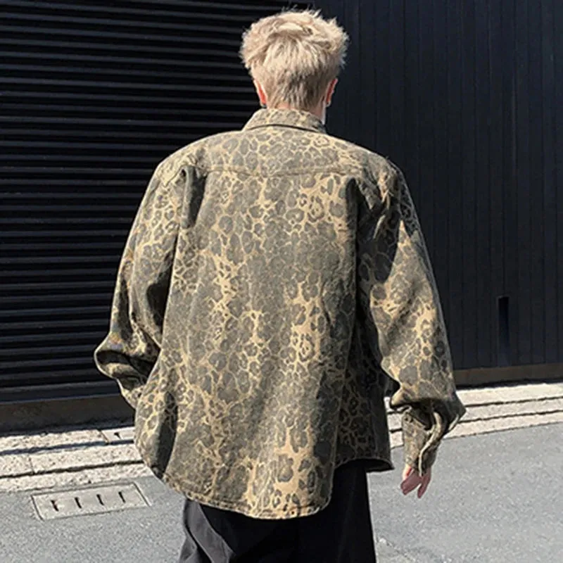 Leopard Printing Large Pockets Baggy Jacket