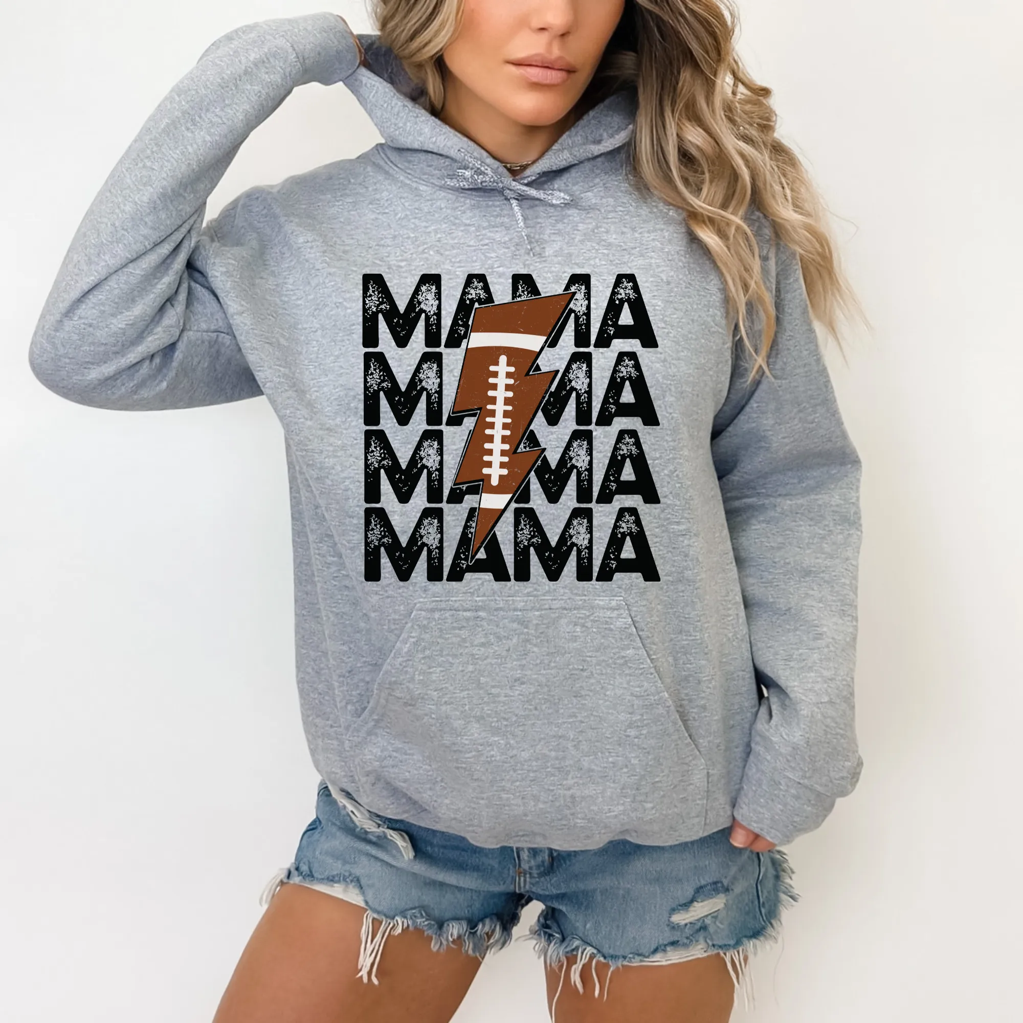 Lightning Bolt Football Mama Hoodie Sweatshirt