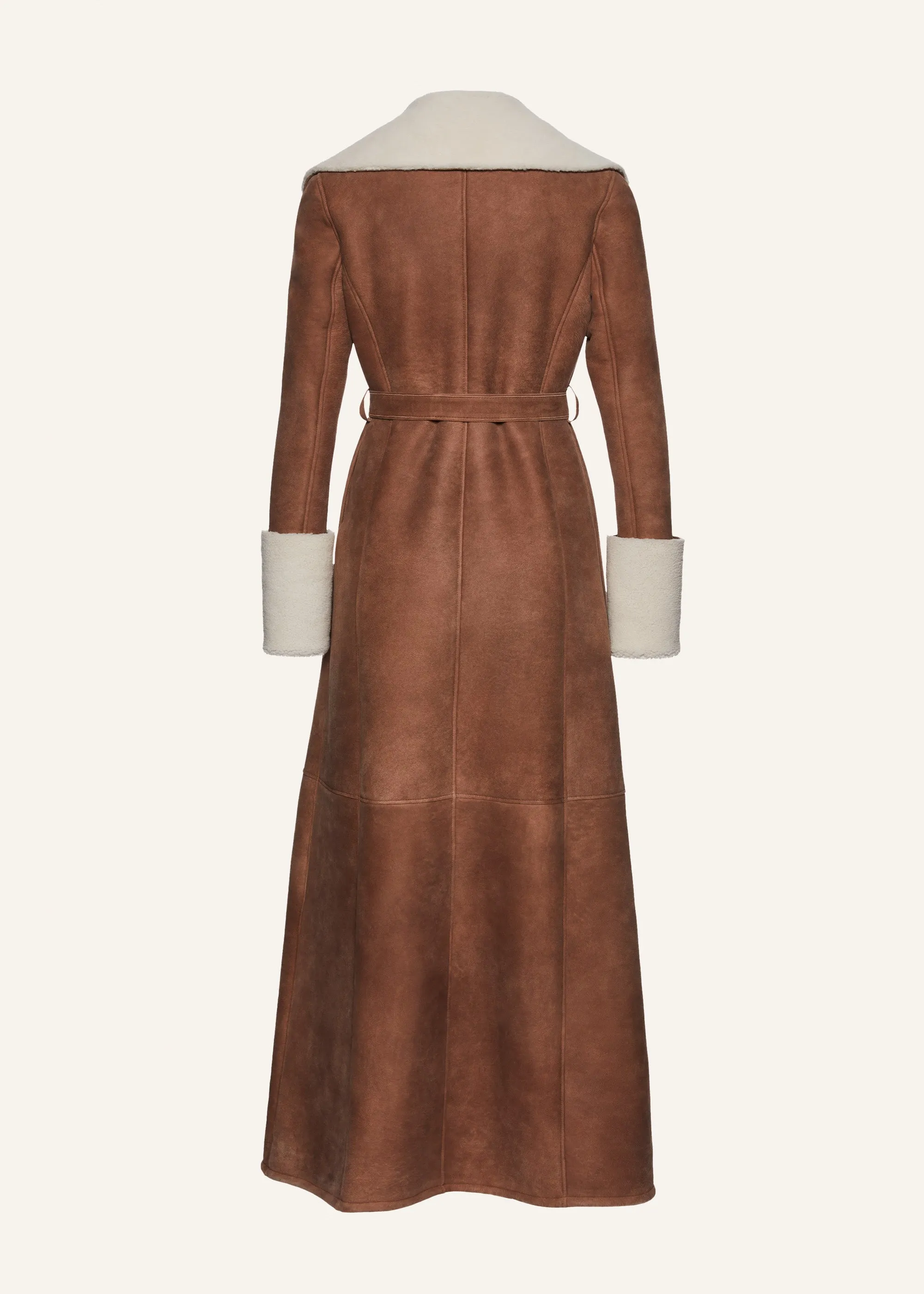 Long shearling belted coat in beige