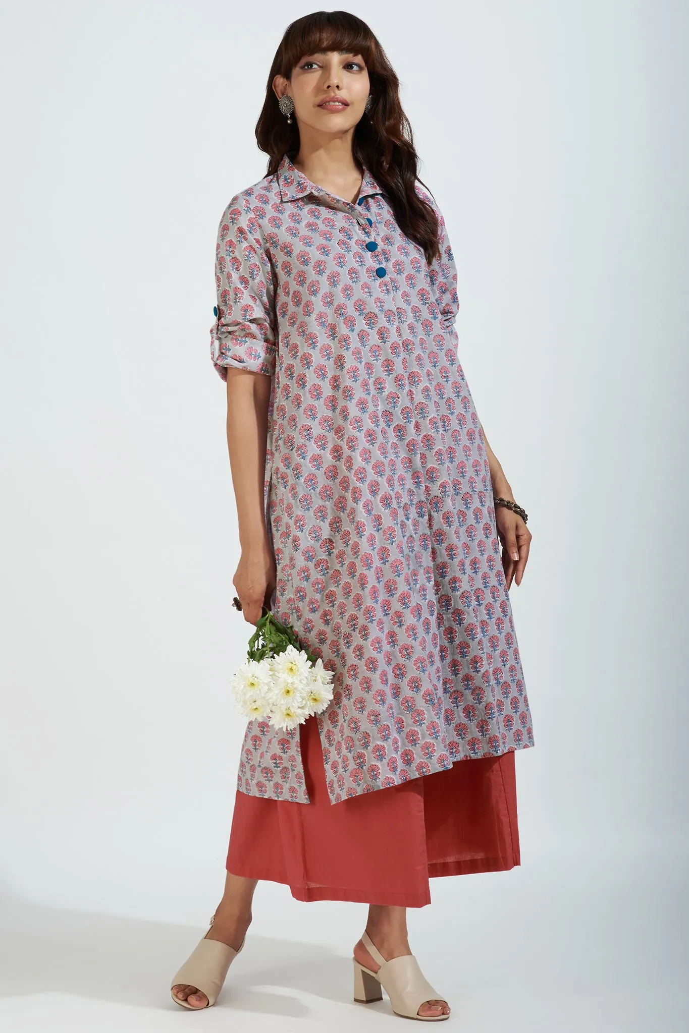 long shirt dress - misty rose & whispering ash