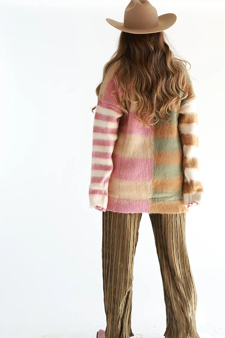 Longline Multi-Color Striped Sweater