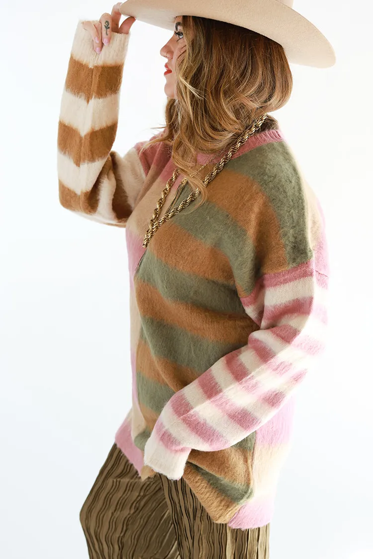 Longline Multi-Color Striped Sweater