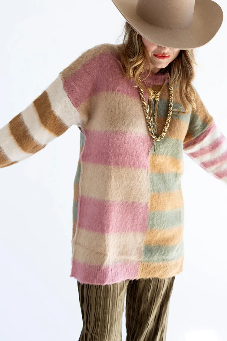 Longline Multi-Color Striped Sweater