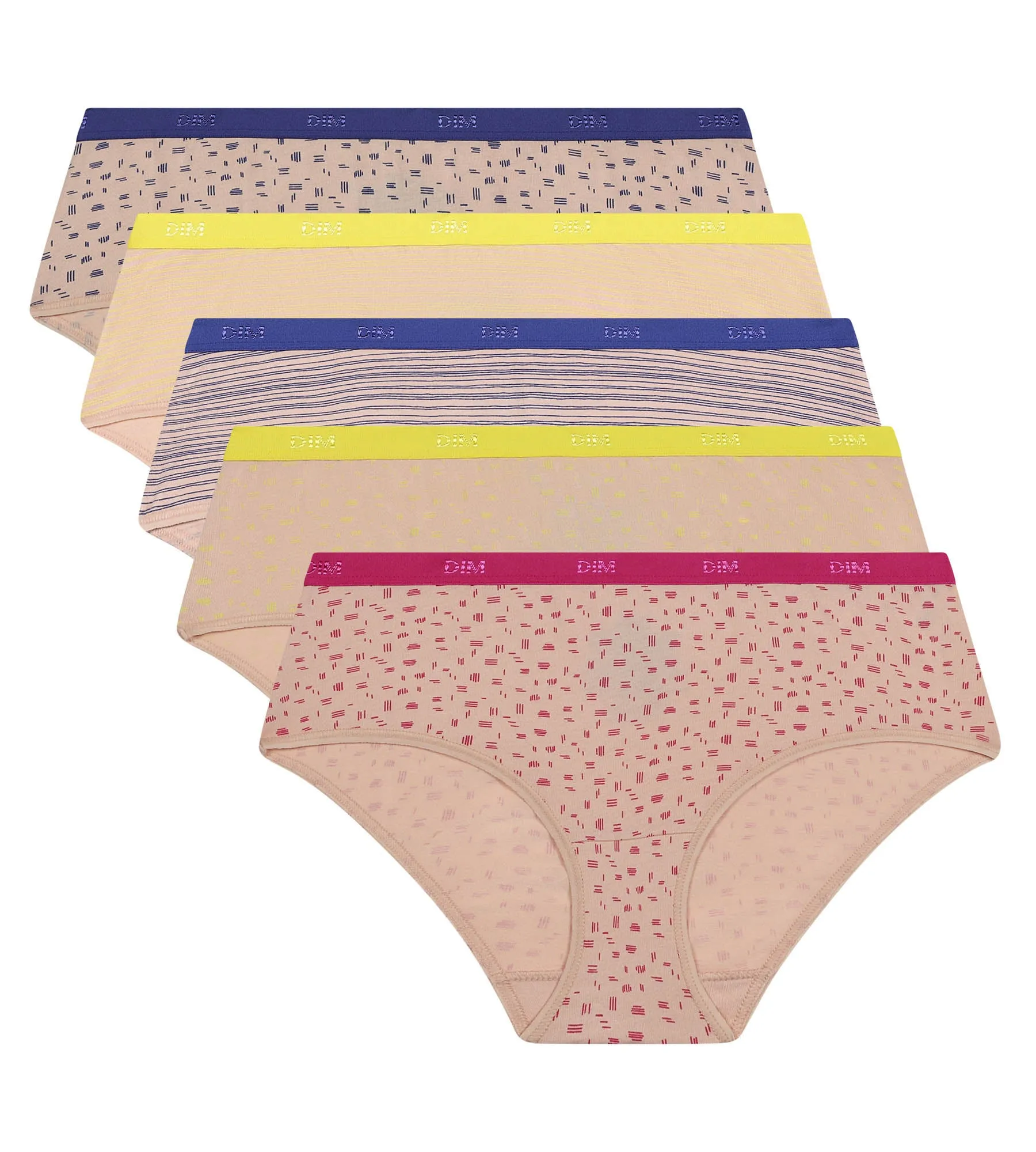 Lot de 5 boxers femme coton stretch Rose motifs fluos Dim Les Pockets