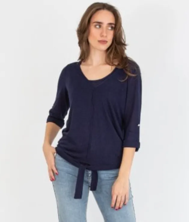 Marble 6945 Fine Knit Two Piece Navy Tie Top