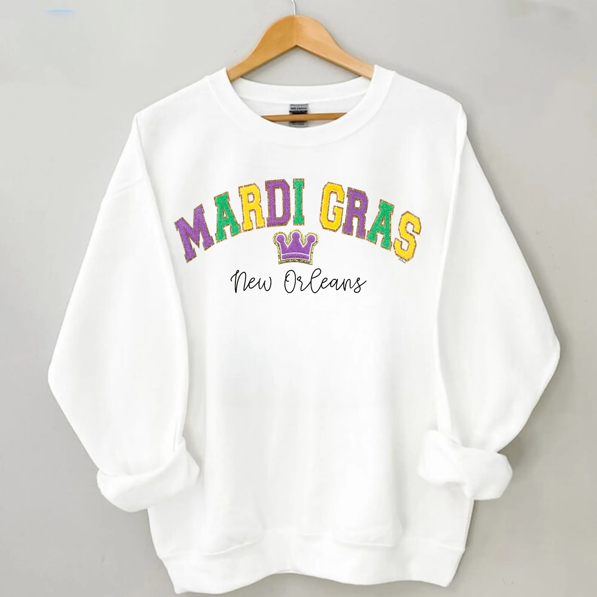 Mardi Gras Faux Chenille Patch Sweatshirt