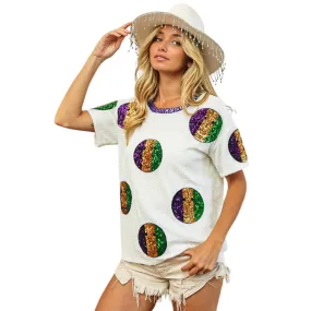 Mardi Gras White Sequin Smiley Patches Sequin Top