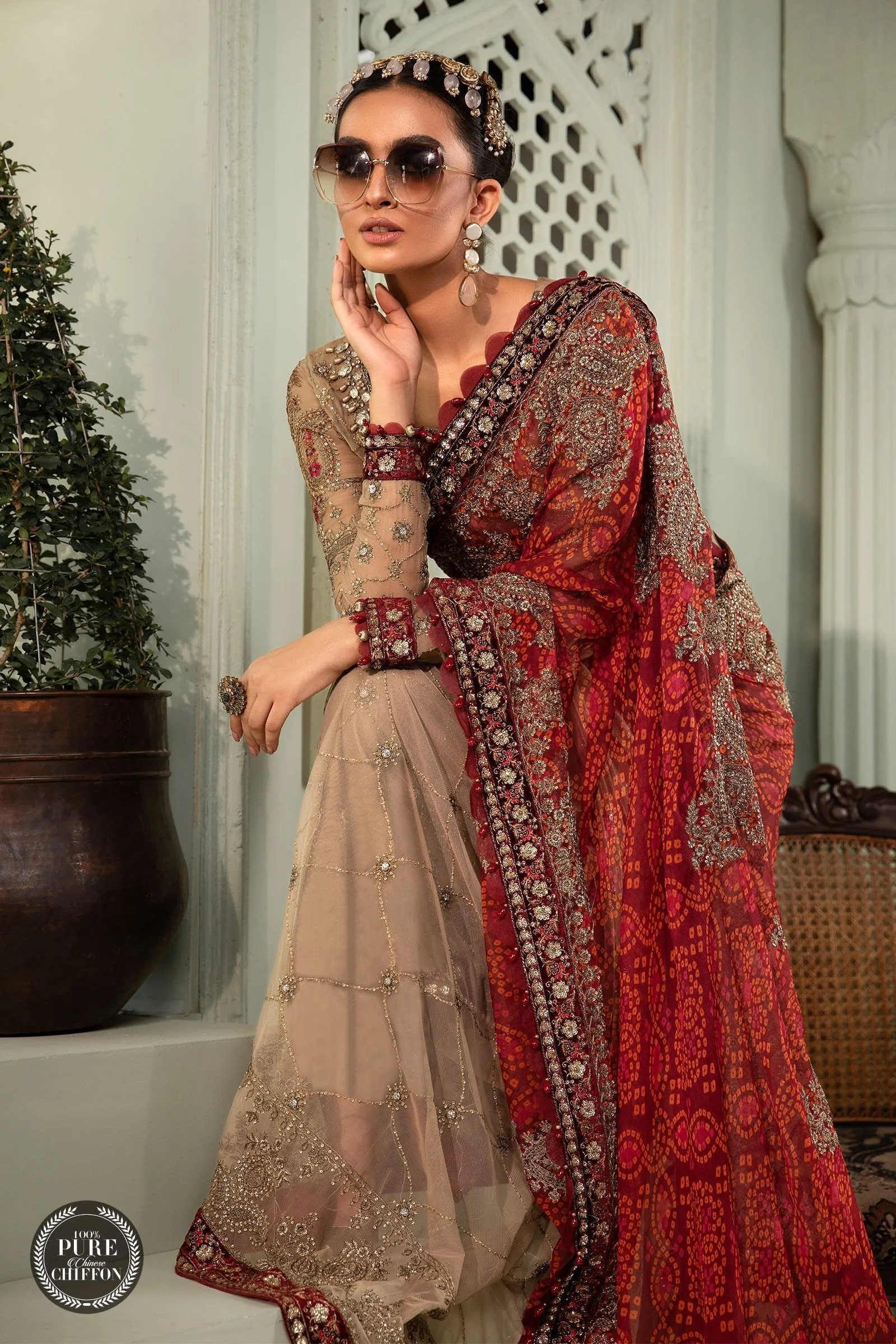 MARIA.B Luxury Chiffon Collection  – MPC-22-202-Coffee and Maroon