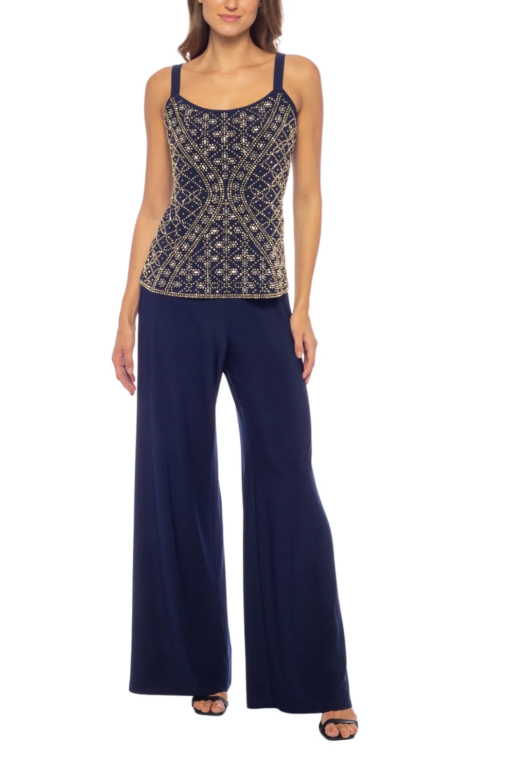 Marina Strap Neck Sleeveless Sequin Bodice Jersey Pants with Jacket