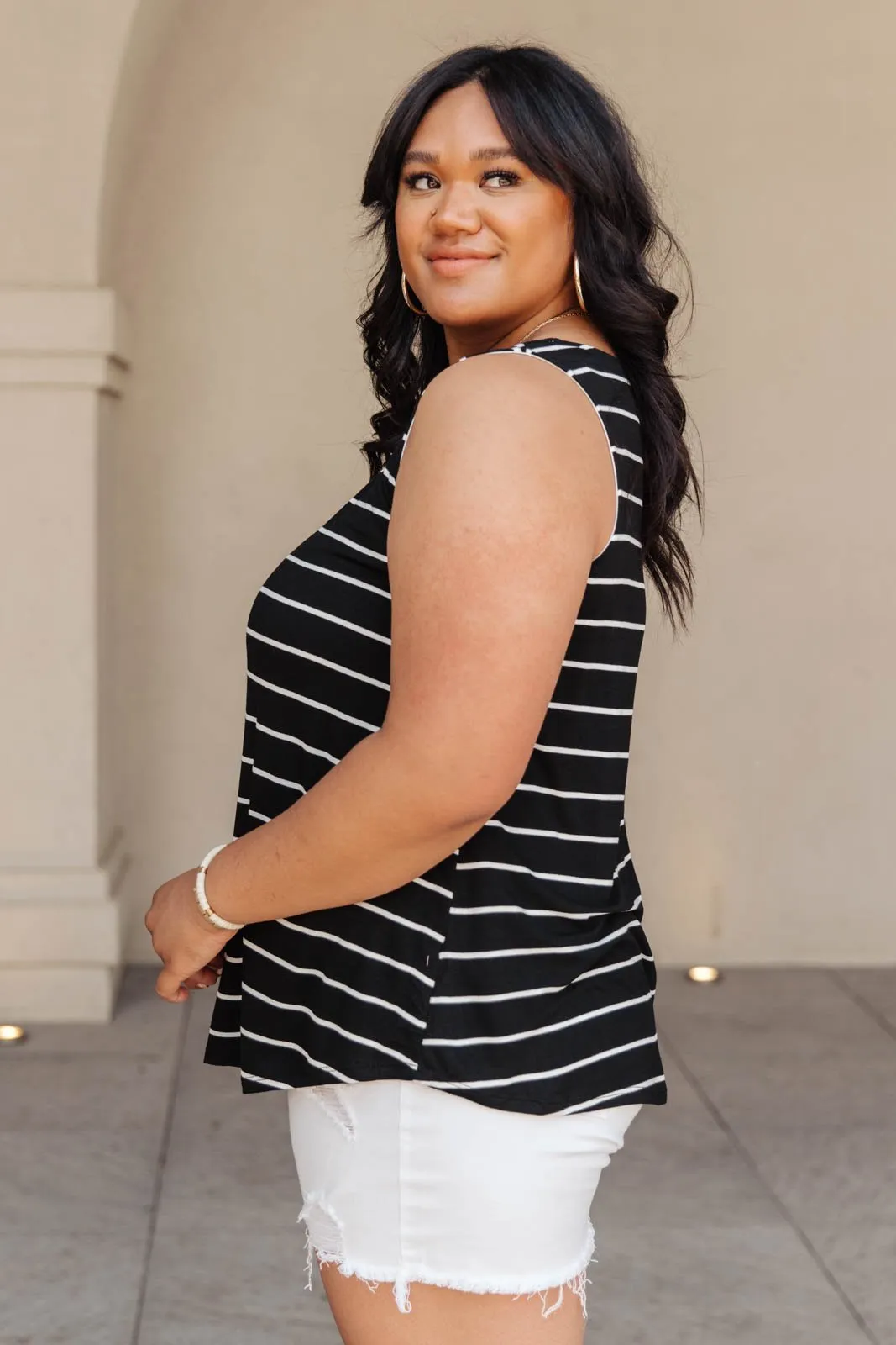 Marina Stripe Tank in Black