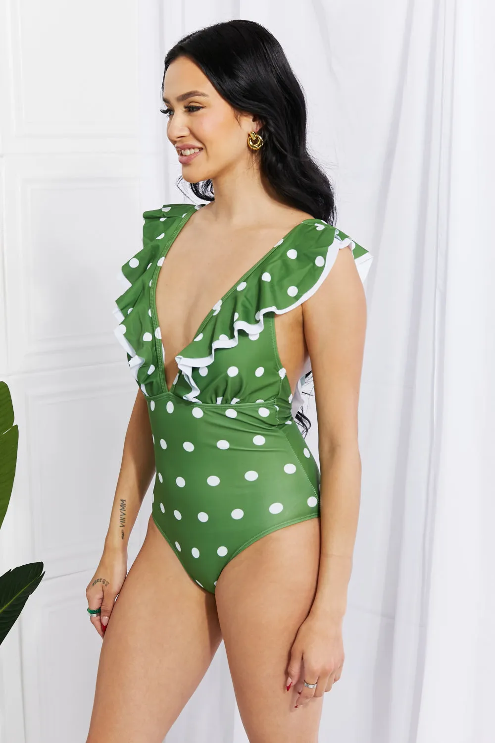 Marina West Swim Moonlit Dip Ruffle Plunge Swimsuit in Mid Green (TB10D) T