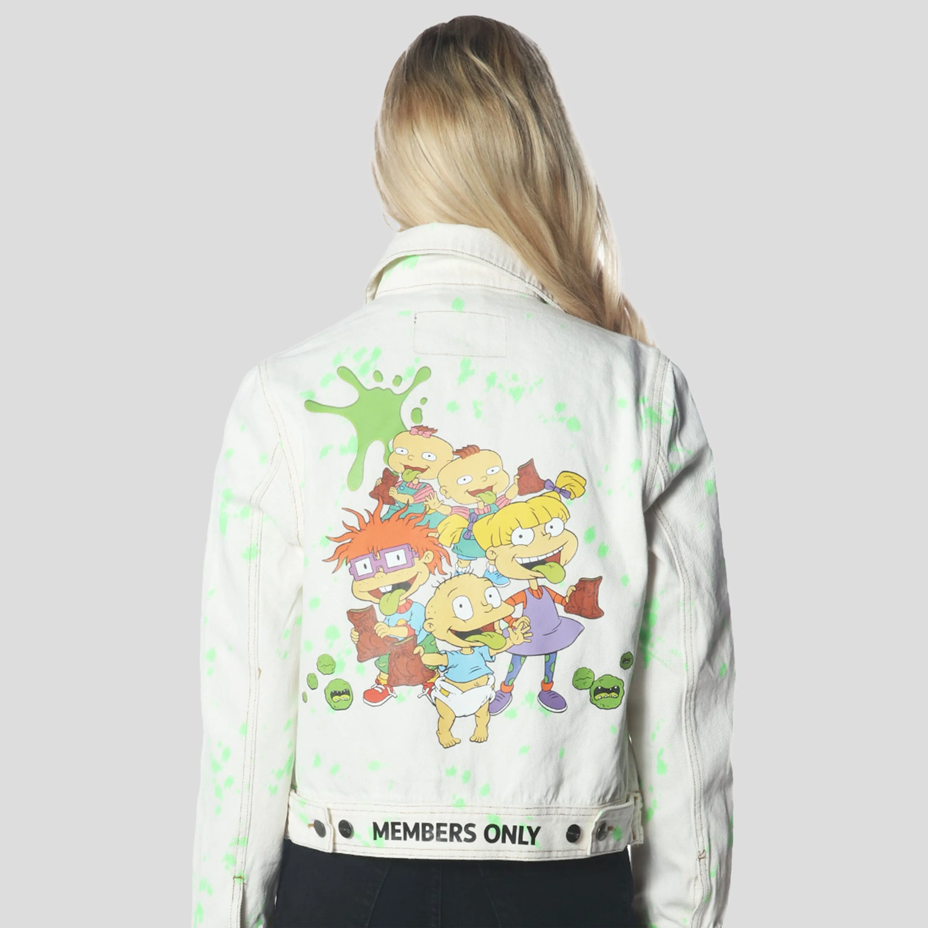 Members Only Women's White Denim Nickelodeon Trucker With Pai Jacket