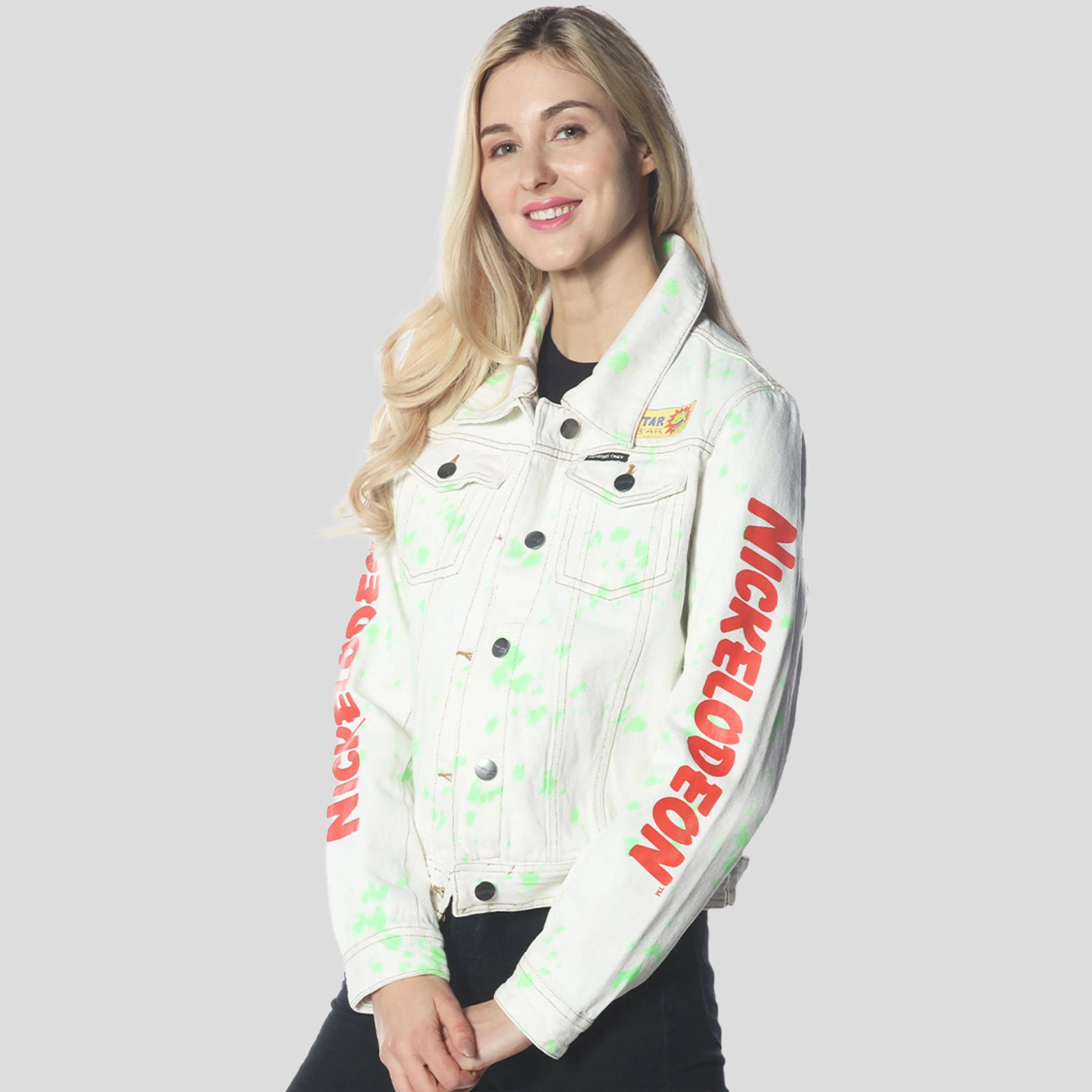 Members Only Women's White Denim Nickelodeon Trucker With Pai Jacket