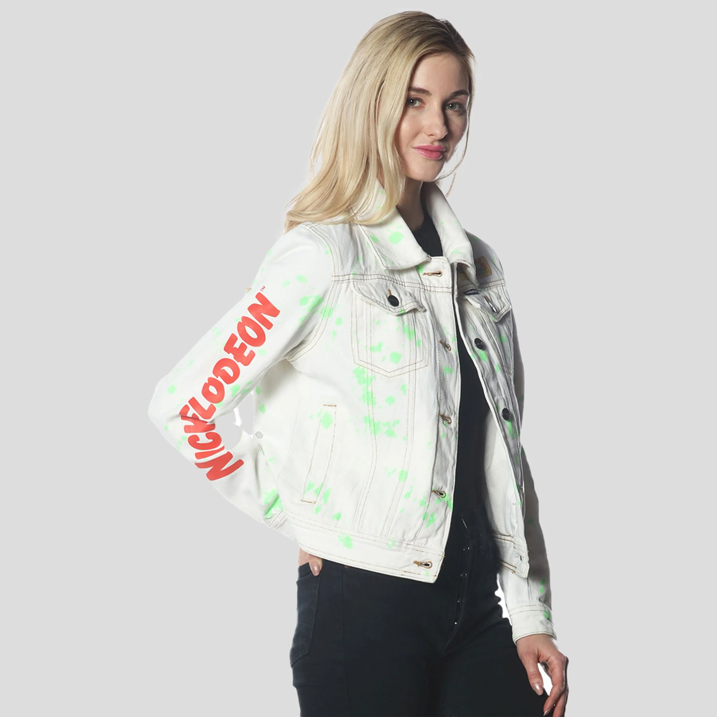 Members Only Women's White Denim Nickelodeon Trucker With Pai Jacket