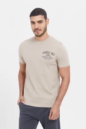 Men Beige Graphic T-Shirt