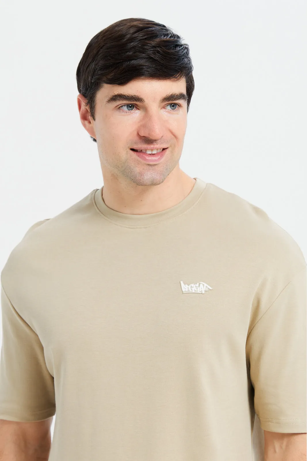 Men Beige Soft Touch Oversize T-Shirt