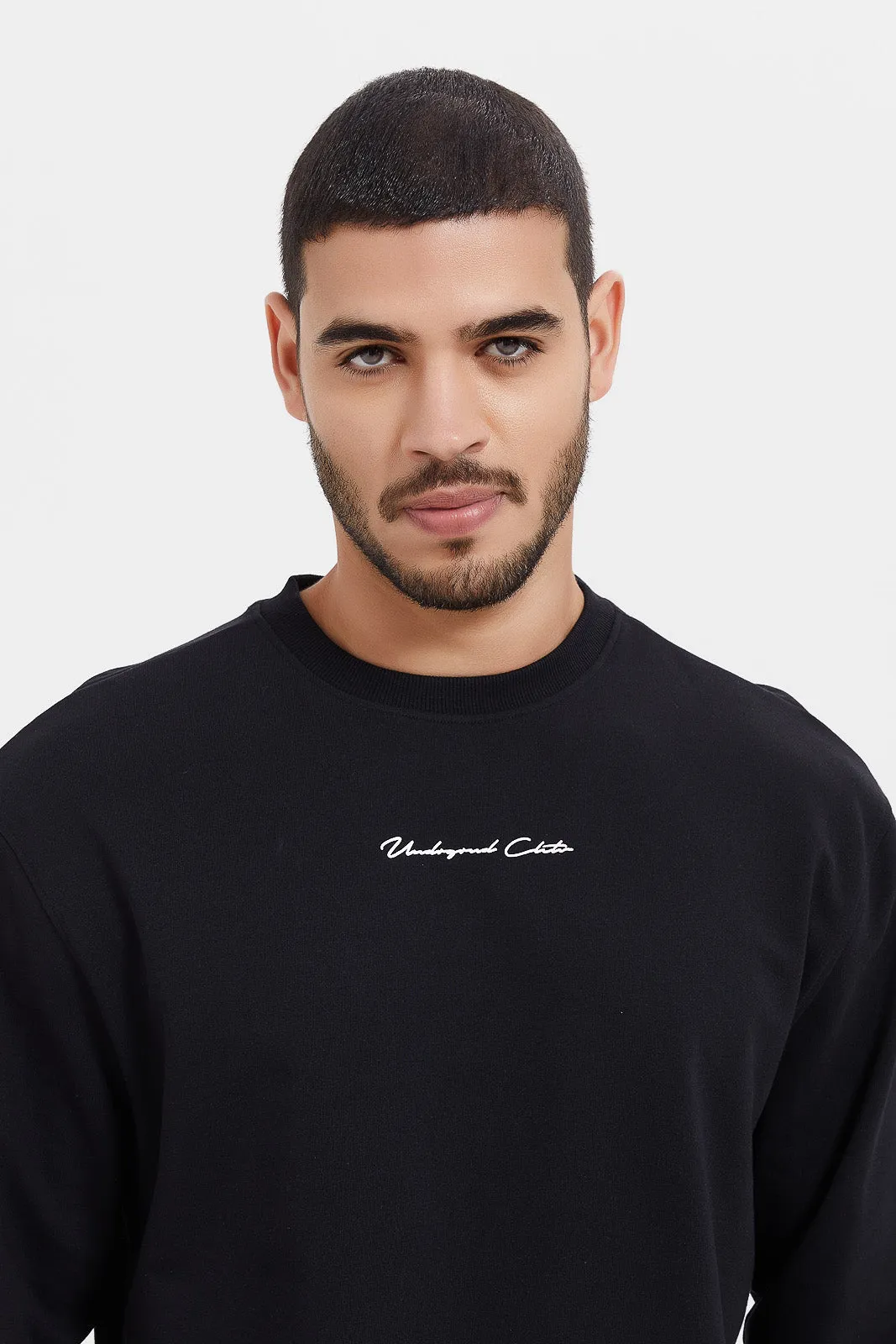 Men Black Embroidered Sweatshirt