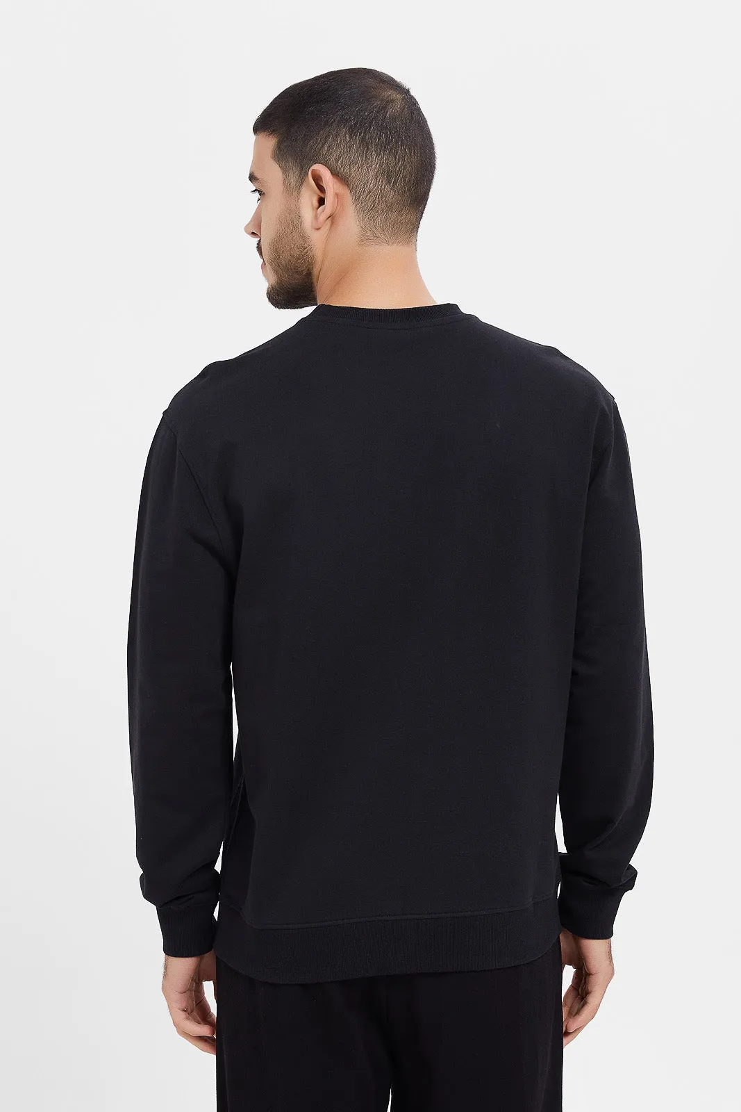 Men Black Embroidered Sweatshirt