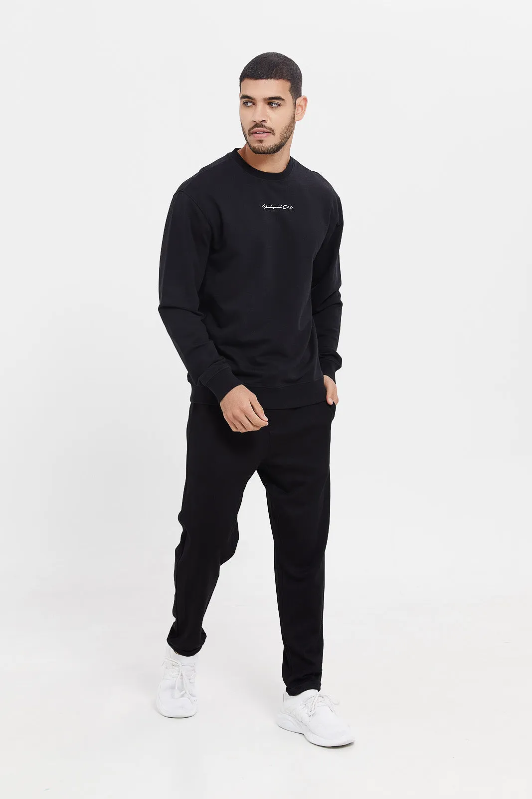 Men Black Embroidered Sweatshirt