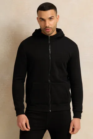 Men Black Faux Fur Hoodie