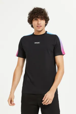 Men Black T-Shirt With Ambre Shoulder Tape