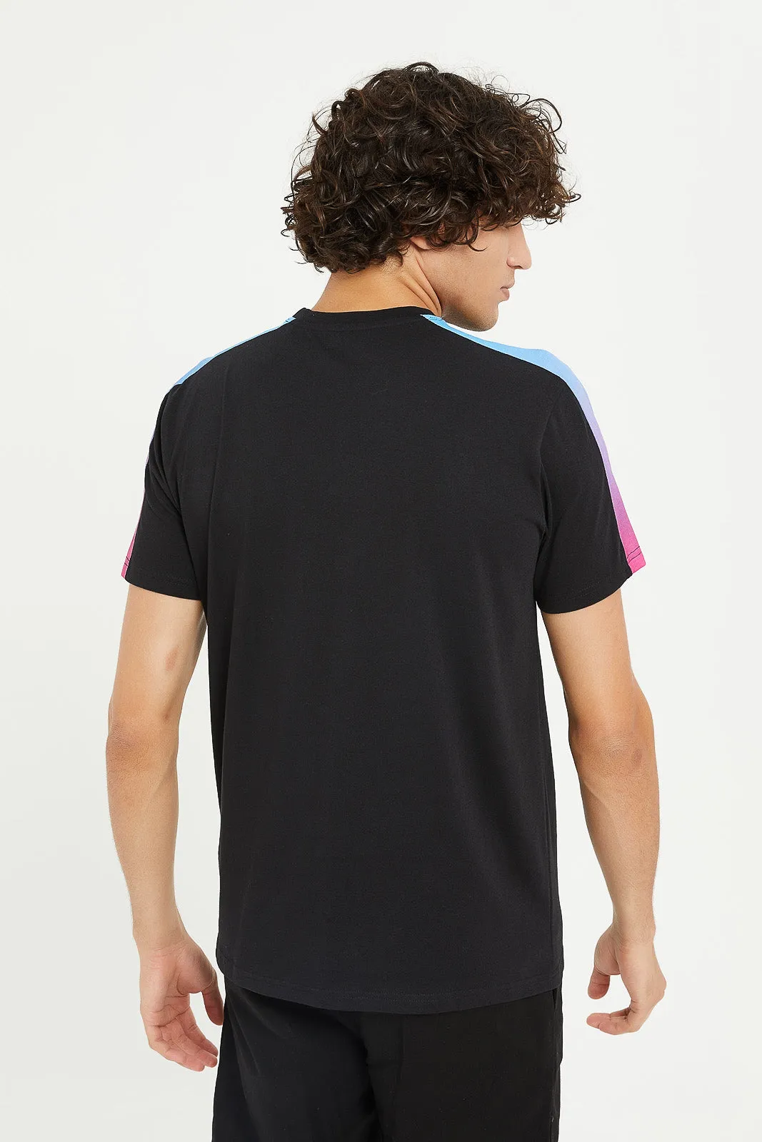 Men Black T-Shirt With Ambre Shoulder Tape