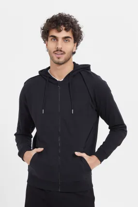 Men Black Zip Hooded Sweatshirt