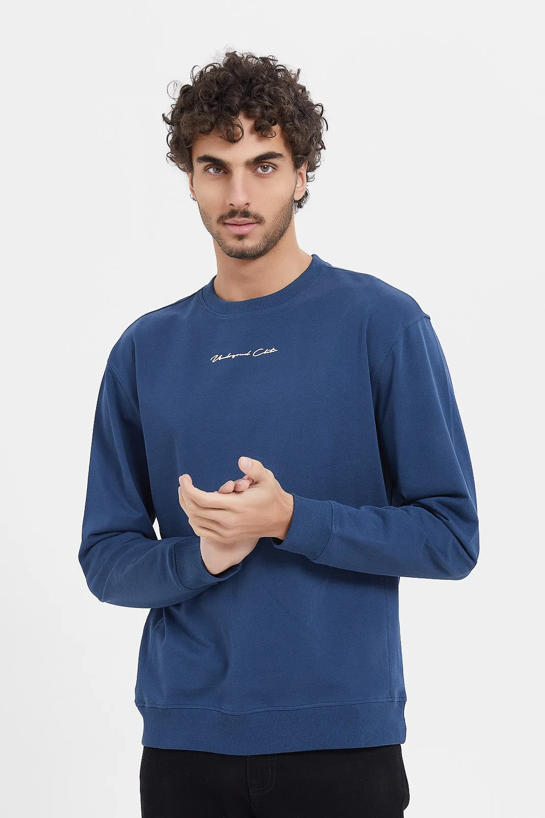 Men Blue Embroidered Sweatshirt