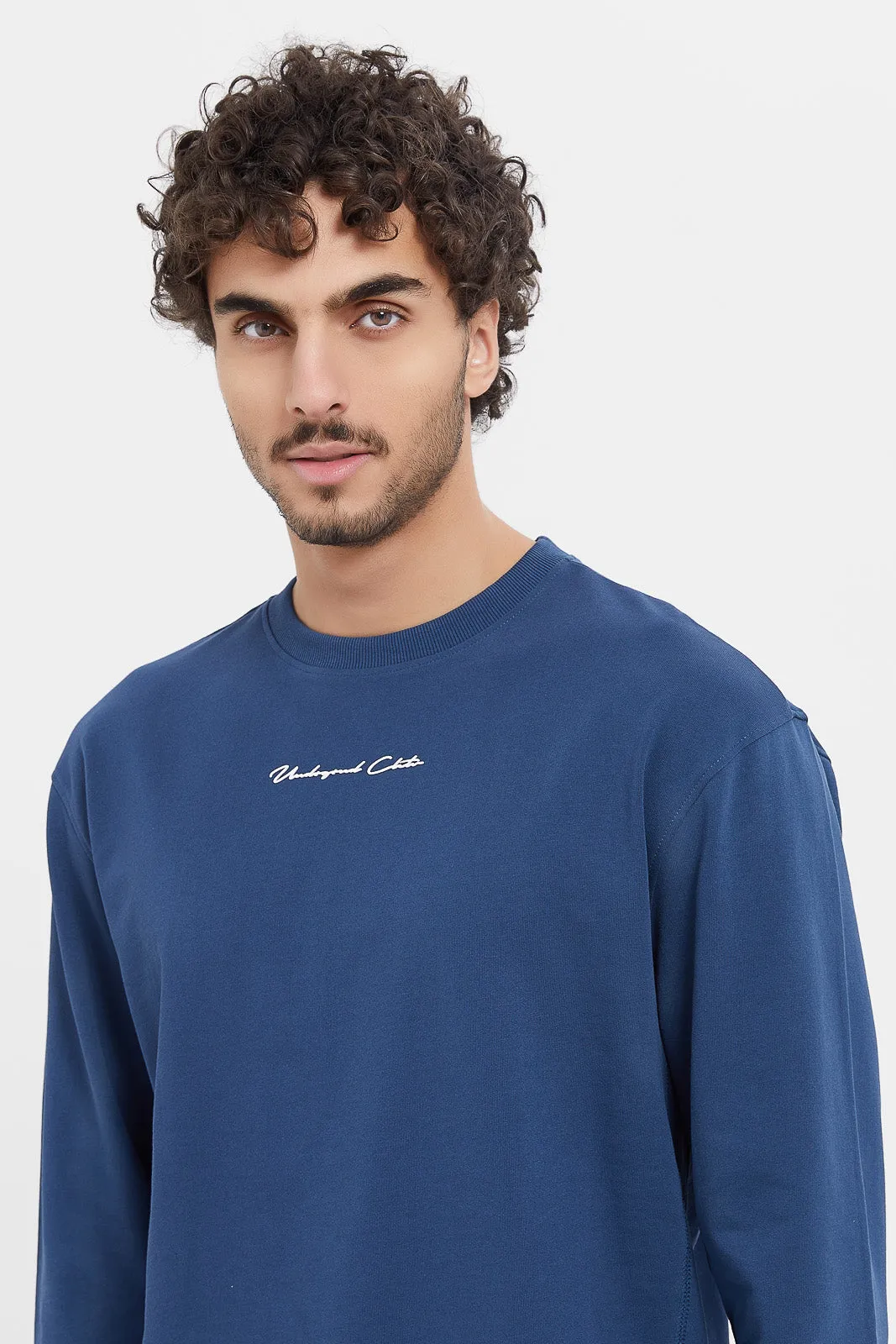 Men Blue Embroidered Sweatshirt