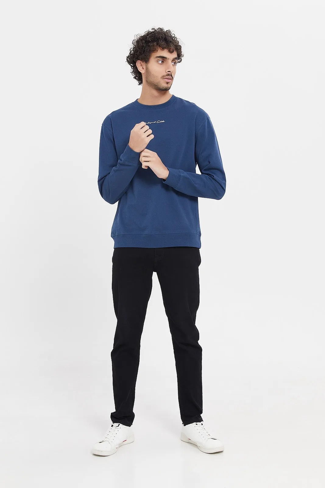 Men Blue Embroidered Sweatshirt