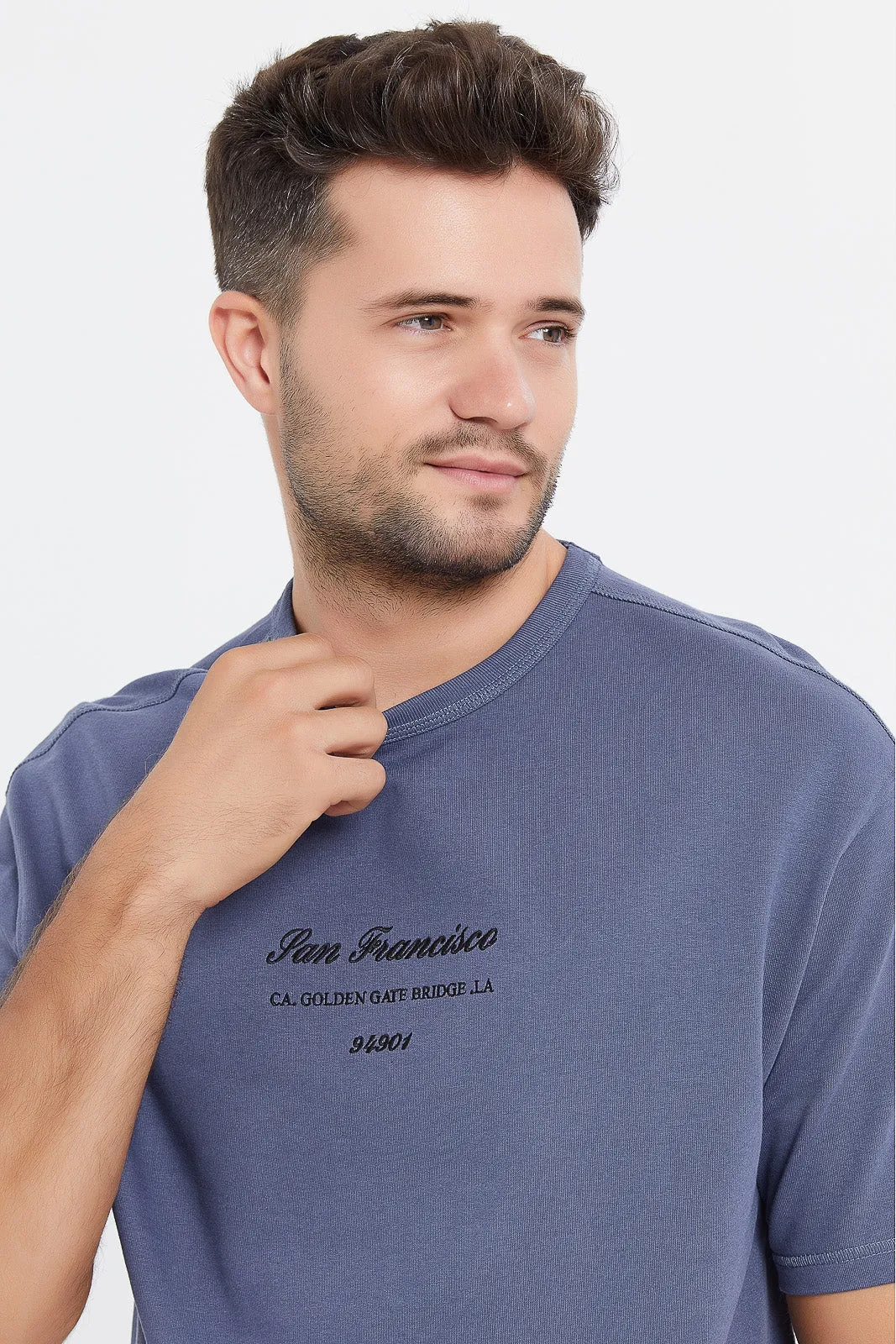 Men Blue Oversize Embroidered Lounge T-Shirt