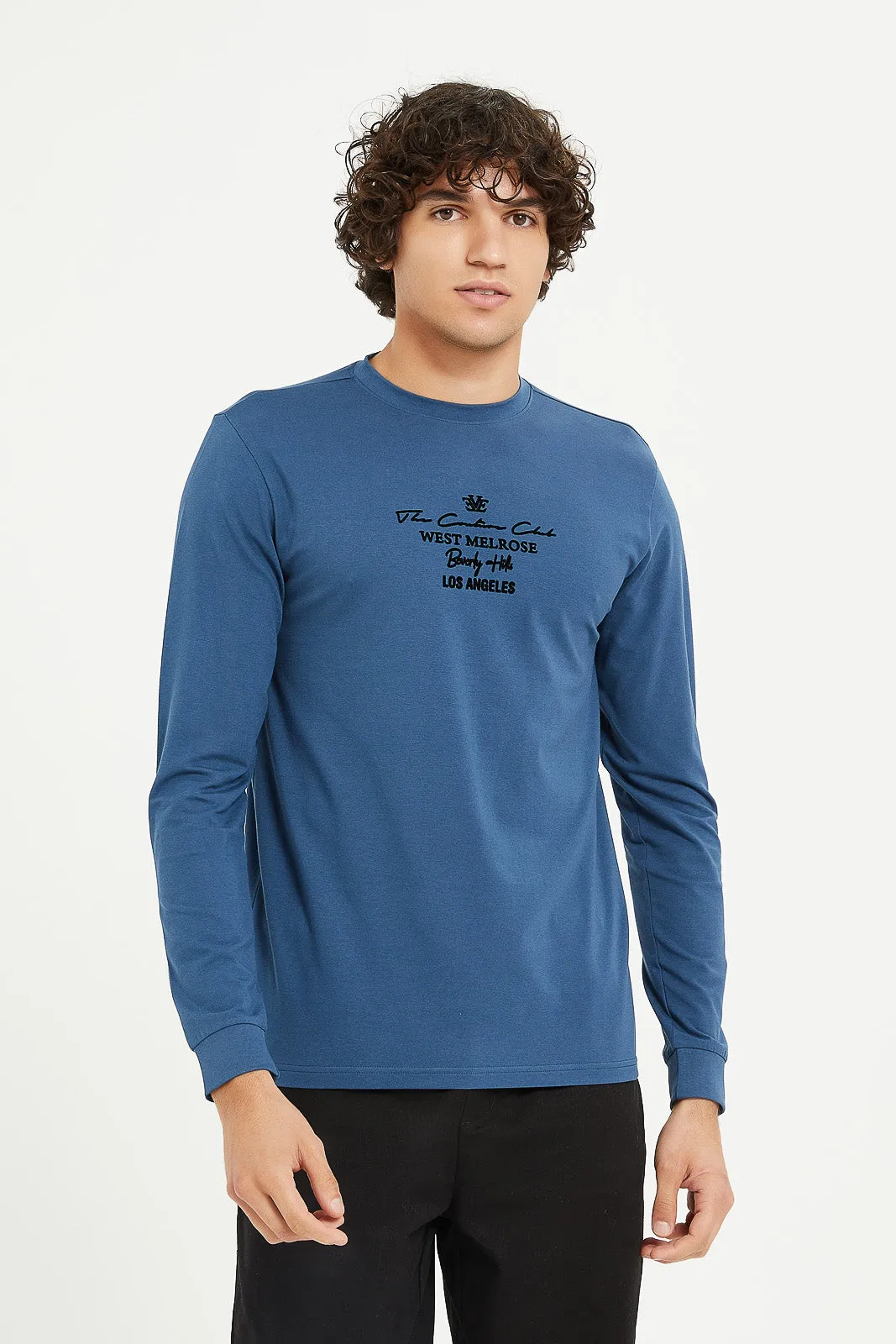 Men Blue Stretch Printed T-Shirt