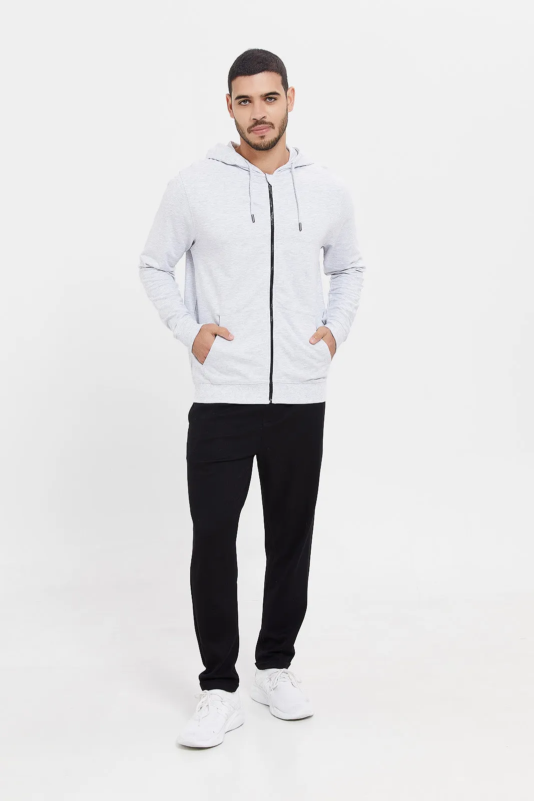 Men Ecru Zip Hooded Sweatshirt