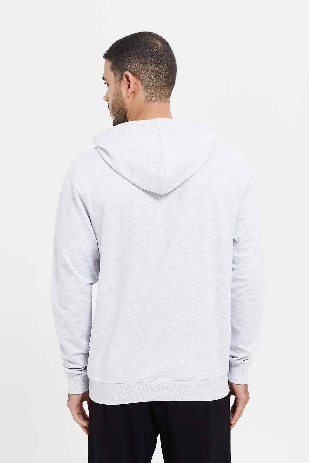 Men Ecru Zip Hooded Sweatshirt