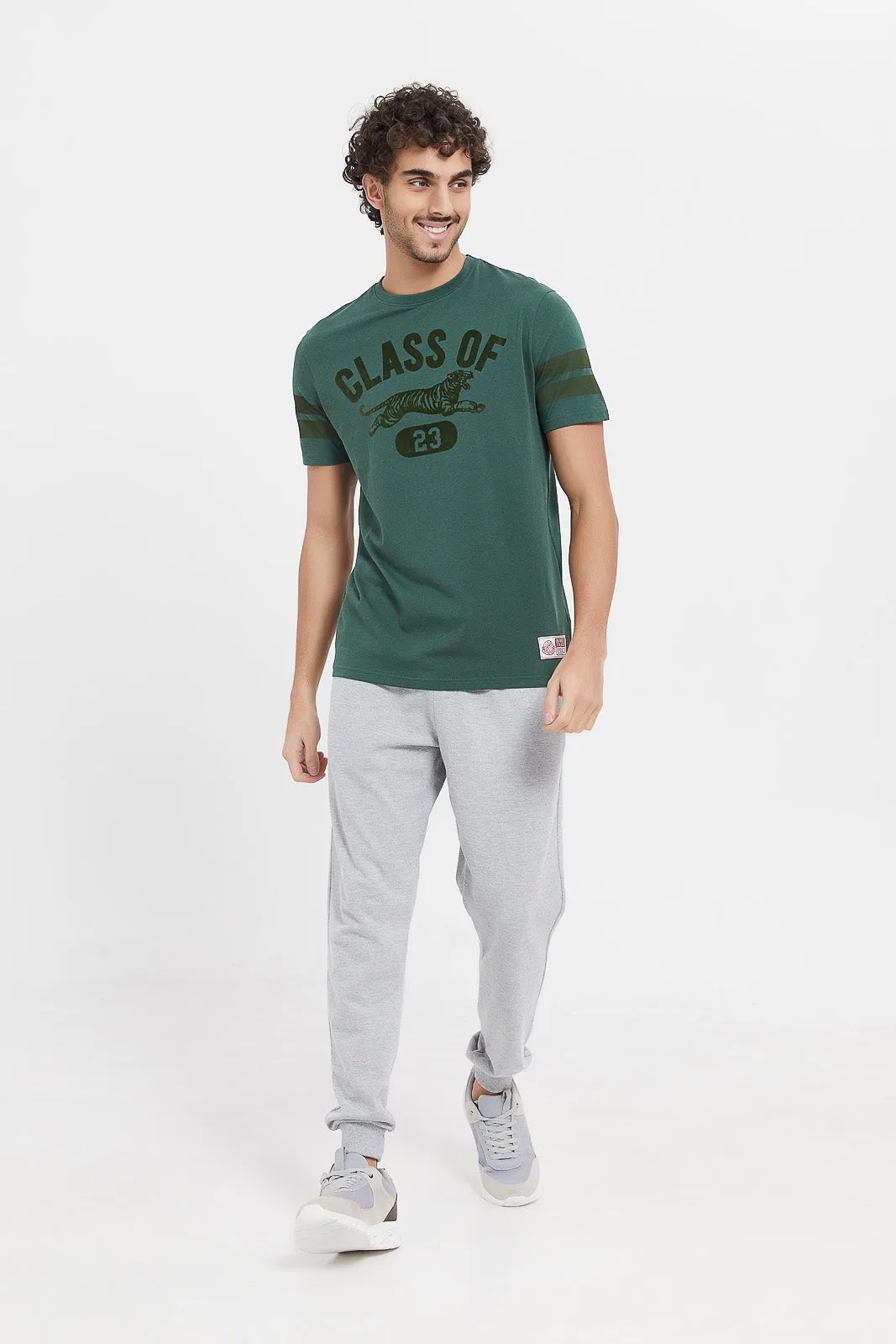 Men Green Printed Varsity T-Shirt