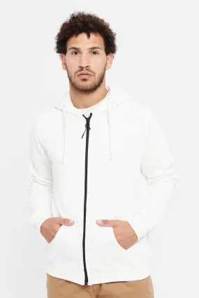 Men Ivory Zip Hooded Sweatshirt